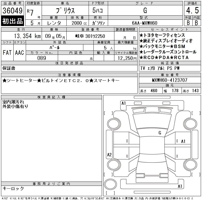 Certified Japanese auction sheet Grade 4 condition report for used car from Japan